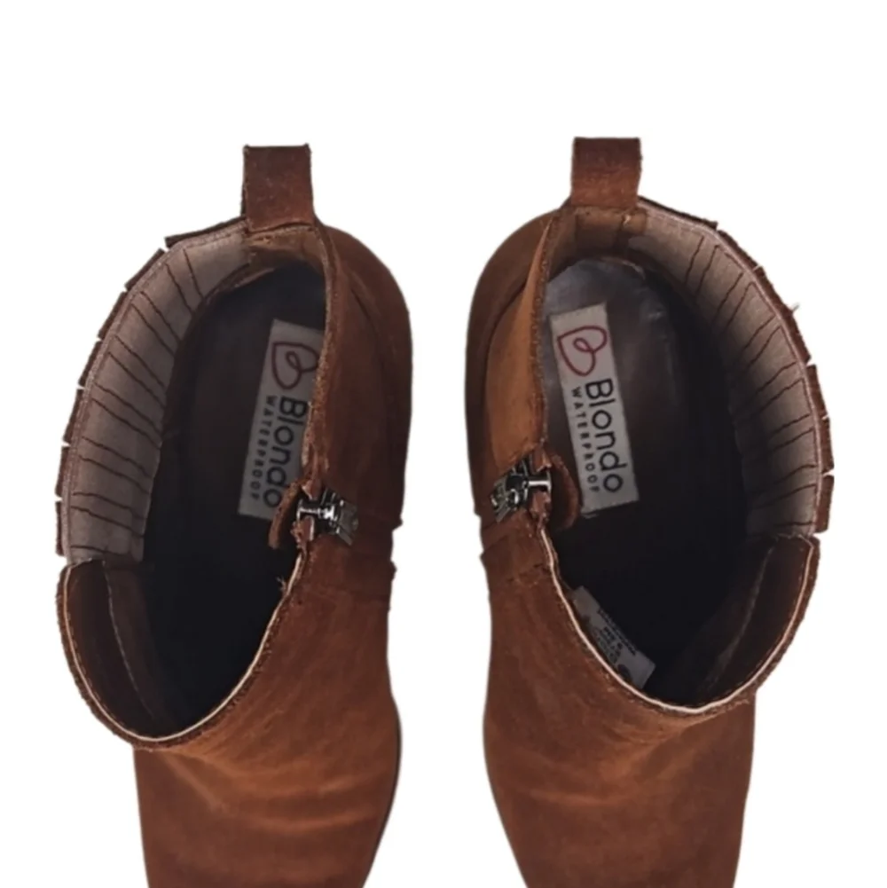 Waterproof Suede Leather Red Brown Ankle Booties Boots